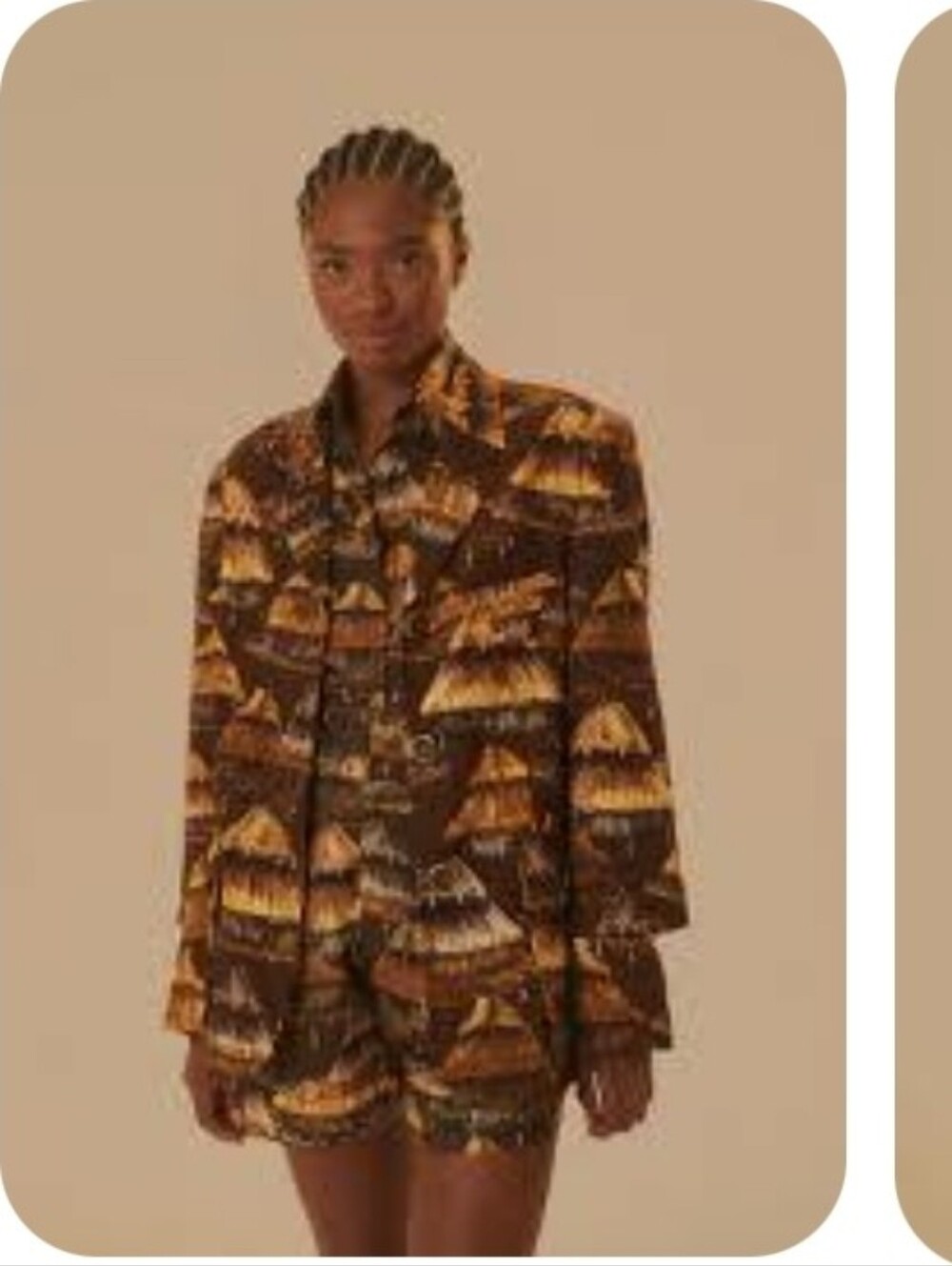 FARM Rio Brown & Gold Patterned Blazer
